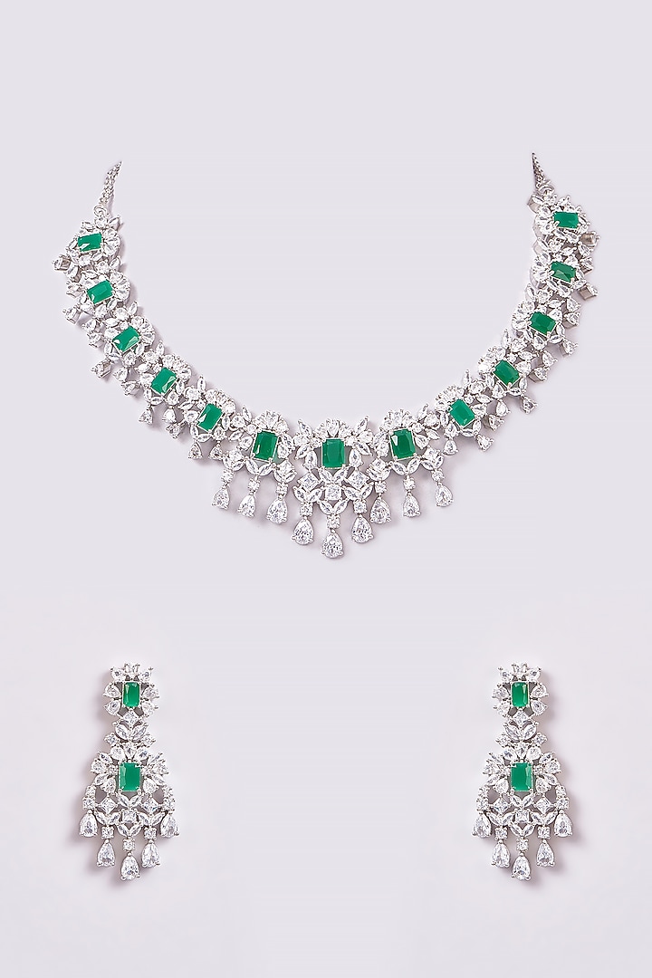 White Finish Zircon & Semi-Precious Stone Necklace Set by Turquoise Jewels at Pernia's Pop Up Shop