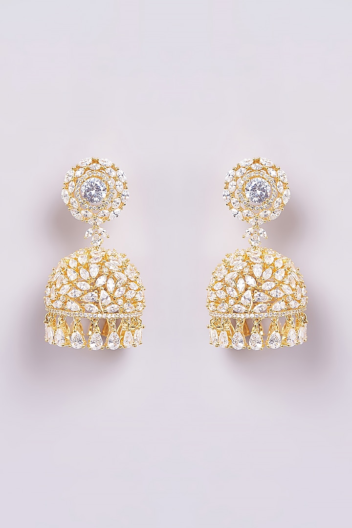 Gold Finish Zircon Dangler Earrings by Turquoise Jewels at Pernia's Pop Up Shop