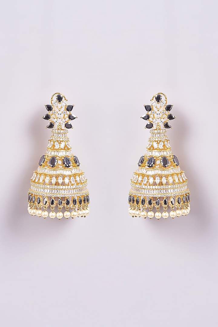 Gold Finish Zircon & Semi-Precious Stone Dangler Earrings by Turquoise Jewels at Pernia's Pop Up Shop