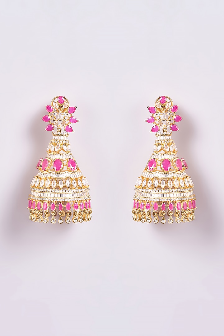 Gold Finish Zircon & Semi-Precious Stone Dangler Earrings by Turquoise Jewels at Pernia's Pop Up Shop