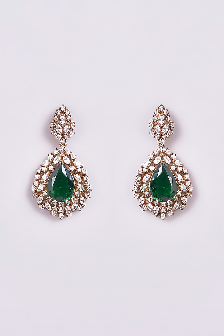 Rose Gold Finish Zircon & Semi-Precious Stone Dangler Earrings by Turquoise Jewels at Pernia's Pop Up Shop