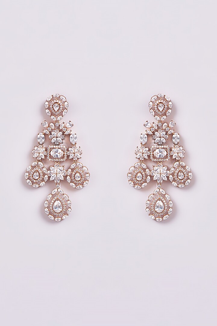 Rose Gold Finish Zircon Dangler Earrings by Turquoise Jewels at Pernia's Pop Up Shop