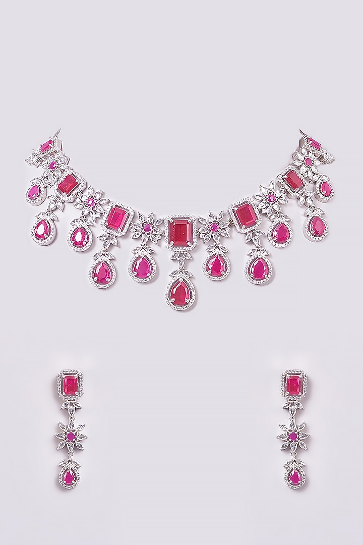 White Finish Zircon & Semi-Precious Stone Necklace Set by Turquoise Jewels at Pernia's Pop Up Shop
