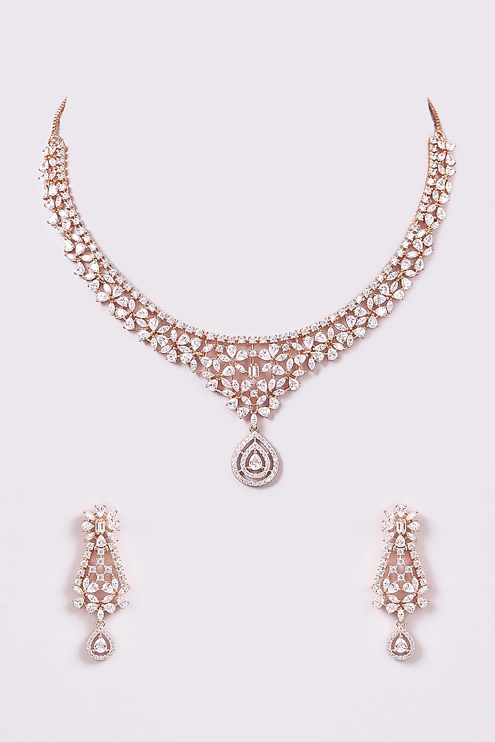 Rose Gold Finish Zircon Necklace Set by Turquoise Jewels at Pernia's Pop Up Shop
