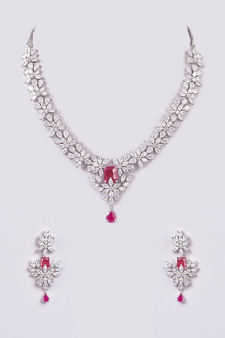 White Finish Zircon & Semi-Precious Stone Necklace Set by Turquoise Jewels at Pernia's Pop Up Shop