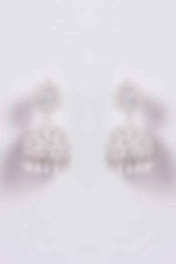 White Finish Zircon Dangler Earrings by Turquoise Jewels at Pernia's Pop Up Shop