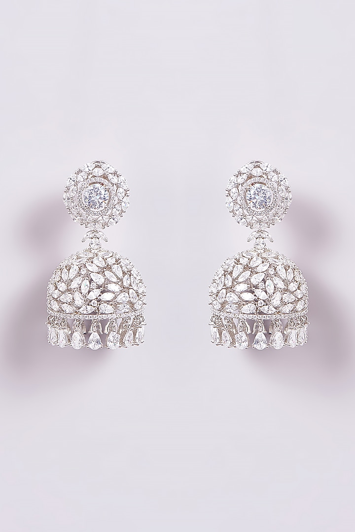 White Finish Zircon Dangler Earrings by Turquoise Jewels at Pernia's Pop Up Shop