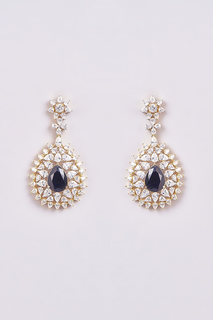 Gold Finish Zircon & Semi-Precious Stone Dangler Earrings by Turquoise Jewels at Pernia's Pop Up Shop