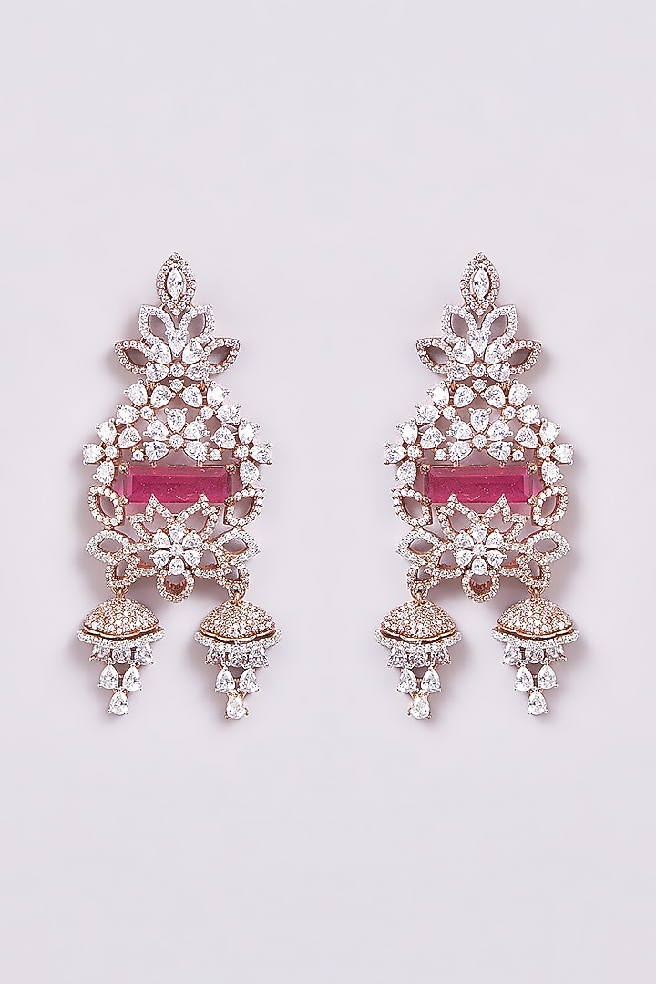 Rose Gold Finish Zircon & Semi-Precious Stone Dangler Earrings by Turquoise Jewels at Pernia's Pop Up Shop