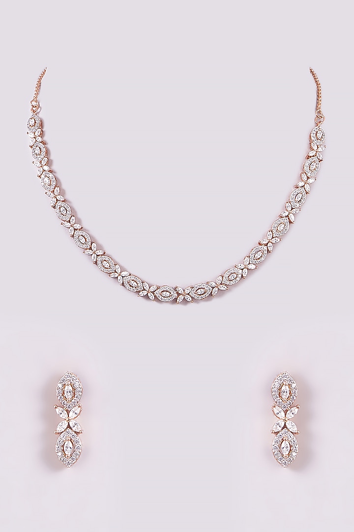 Rose Gold Finish Zircon Necklace Set by Turquoise Jewels at Pernia's Pop Up Shop