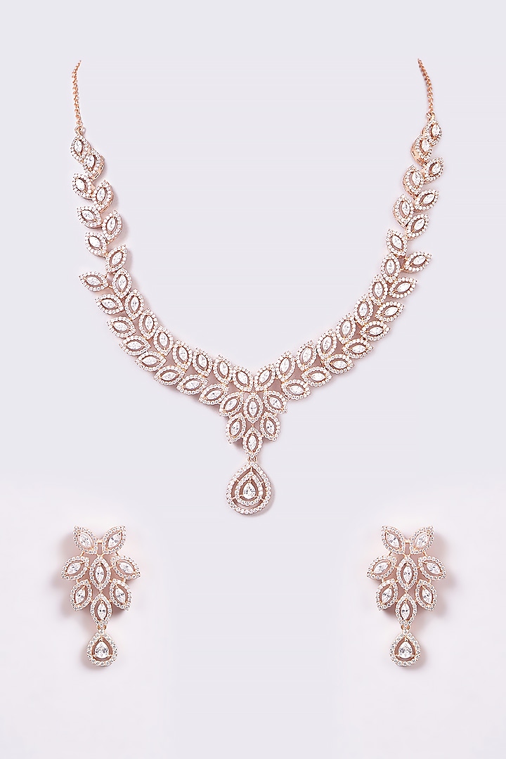 Rose Gold Finish Zircon Necklace Set by Turquoise Jewels at Pernia's Pop Up Shop