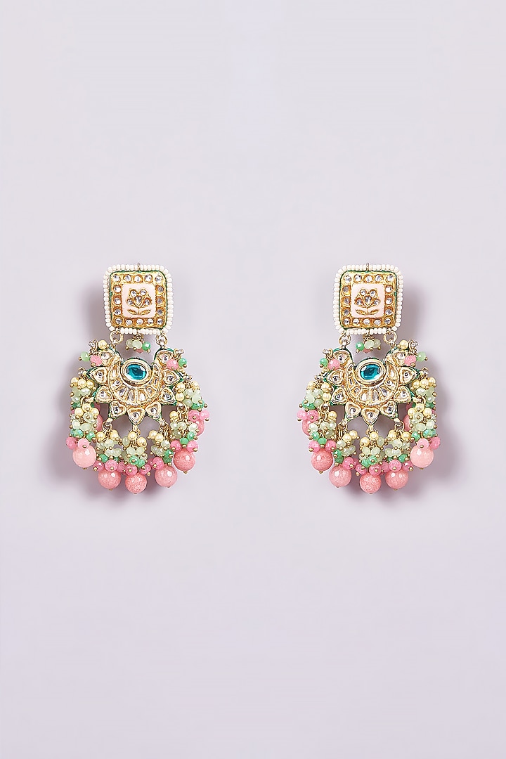 Gold Finish Pink Semi-Precious Stone Meenakari Necklace Set by Turquoise Jewels at Pernia's Pop Up Shop