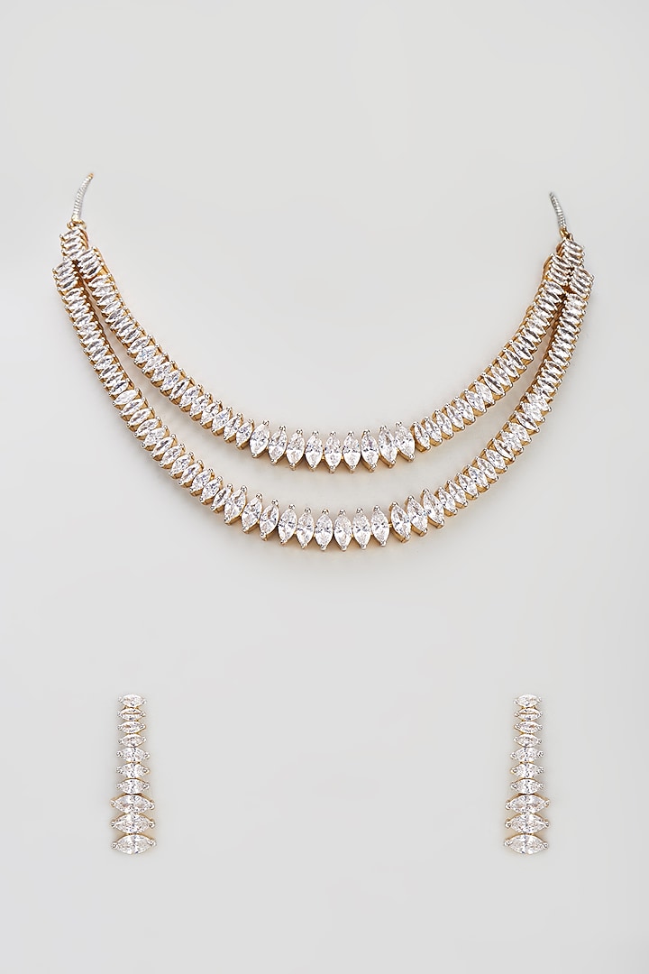Gold Finish Zircon Layered Necklace Set by Turquoise Jewels at Pernia's Pop Up Shop