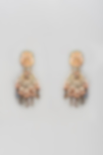 Gold Finish Semi-Precious Stone & Pearl Meenakari Dangler Earrings by Turquoise Jewels