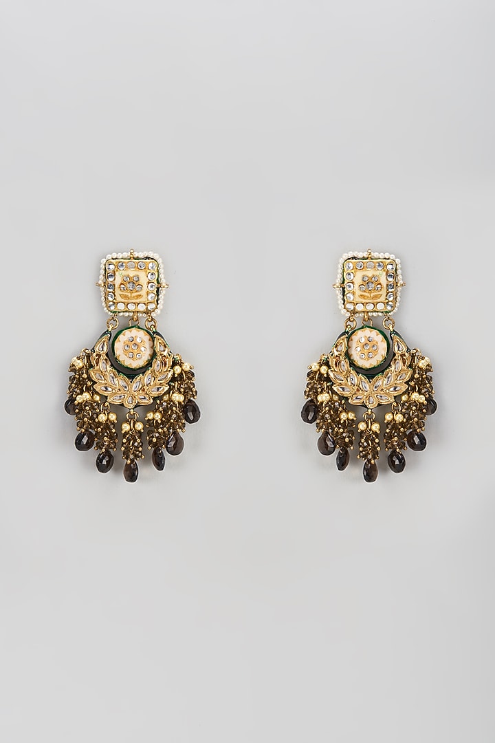 Gold Finish Semi-Precious Stone & Pearl Meenakari Dangler Earrings by Turquoise Jewels at Pernia's Pop Up Shop