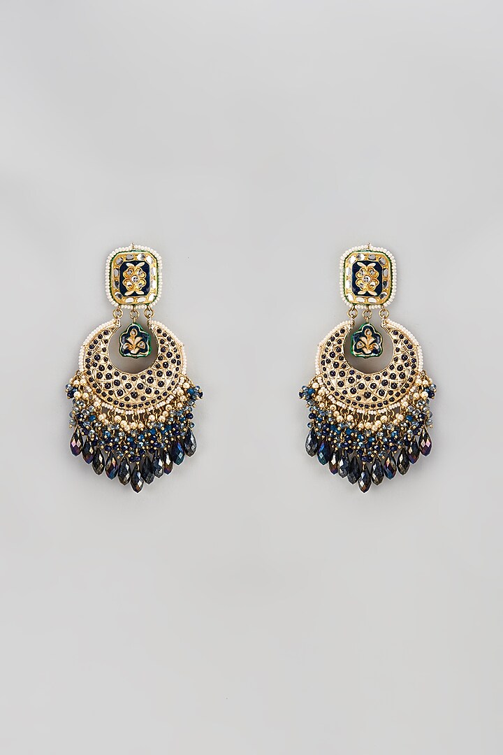 Gold Finish Semi-Precious Stone & Pearl Meenakari Dangler Earrings by Turquoise Jewels at Pernia's Pop Up Shop