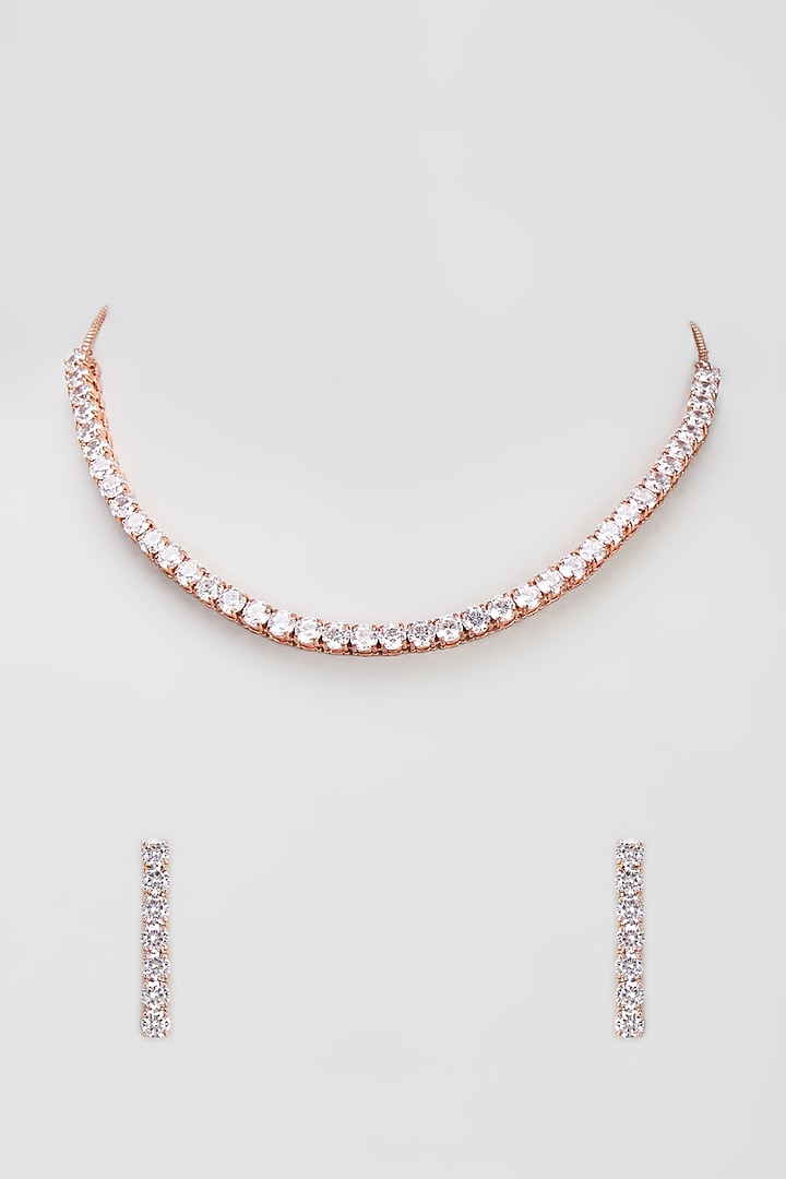Rose Gold Finish Zircon Necklace Set by Turquoise Jewels at Pernia's Pop Up Shop
