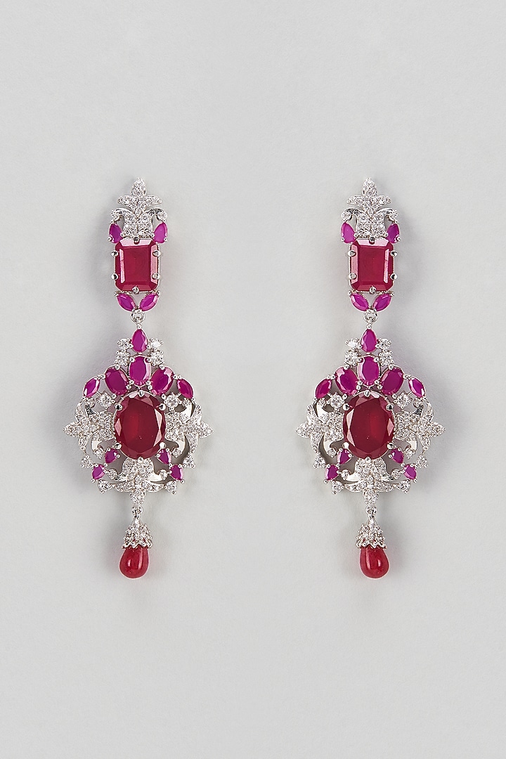 White Finish Zircon & Semi-Precious Stone Dangler Earrings by Turquoise Jewels at Pernia's Pop Up Shop