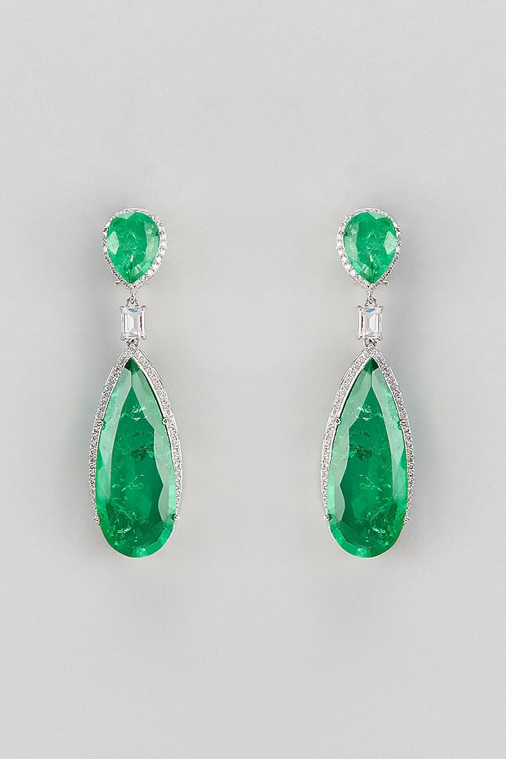 White Finish Zircon & Semi-Precious Stone Dangler Earrings by Turquoise Jewels at Pernia's Pop Up Shop