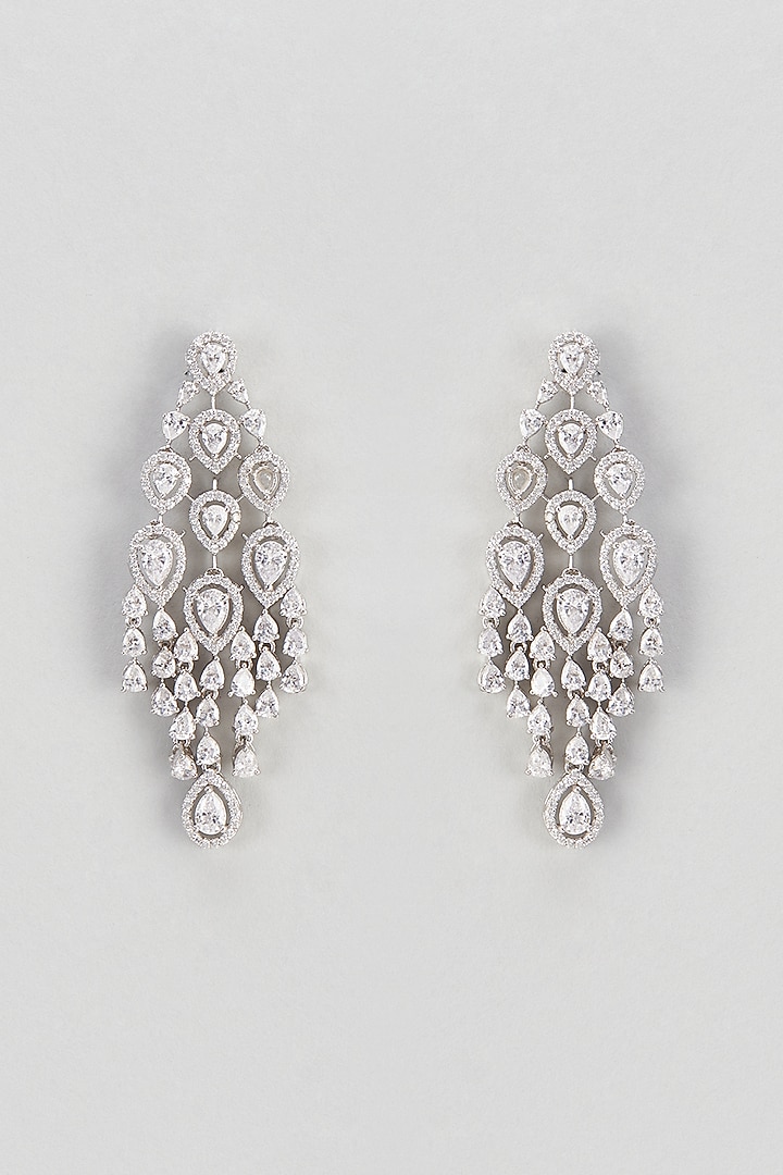White Finish Zircon Dangler Earrings by Turquoise Jewels at Pernia's Pop Up Shop