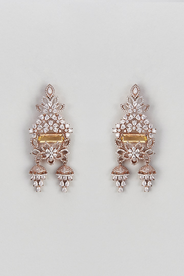 Rose Gold Finish Zircon & Semi-Precious Stone Dangler Earrings by Turquoise Jewels at Pernia's Pop Up Shop