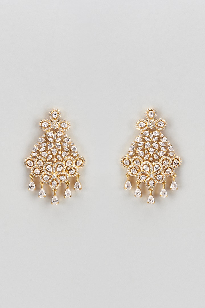 Rose Gold Finish Zircon Dangler Earrings by Turquoise Jewels at Pernia's Pop Up Shop