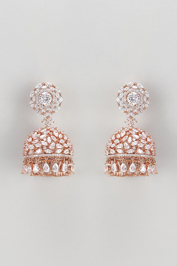 Rose Gold Finish Zircon Dangler Earrings by Turquoise Jewels