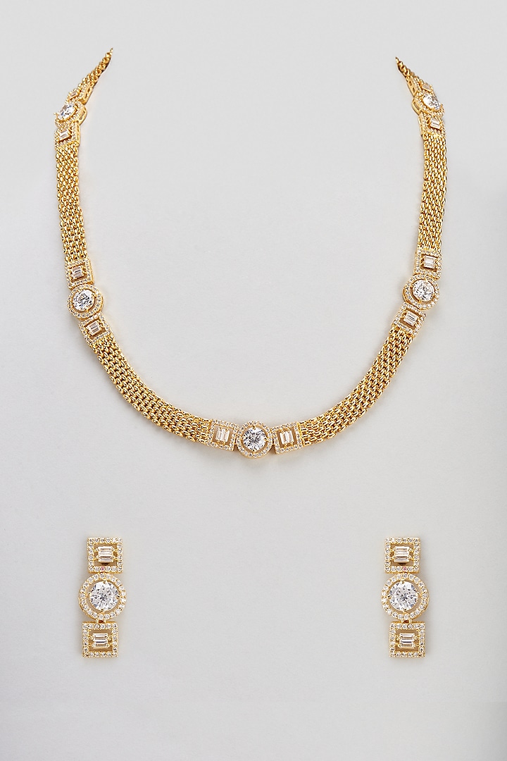 Gold Finish Zircon Necklace Set by Turquoise Jewels
