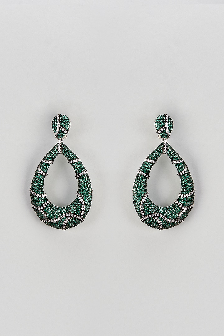 Two-Tone Finish Zircon & Semi-Precious Stone Dangler Earrings by Turquoise Jewels