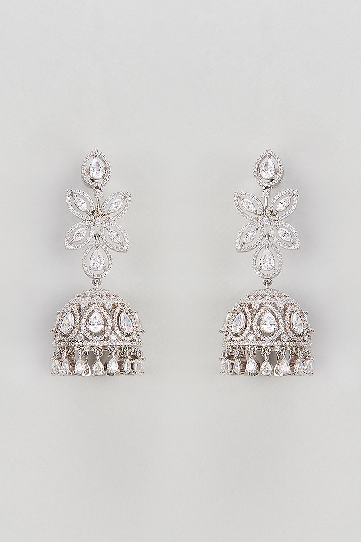 White Finish Zircon Dangler Earrings by Turquoise Jewels at Pernia's Pop Up Shop