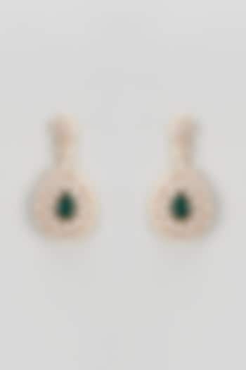 Gold Finish Zircon & Semi-Precious Stone Dangler Earrings by Turquoise Jewels