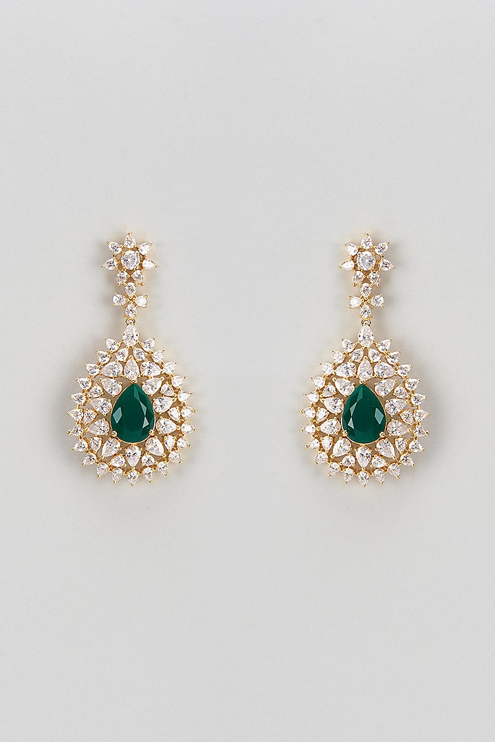 Gold Finish Zircon & Semi-Precious Stone Dangler Earrings by Turquoise Jewels