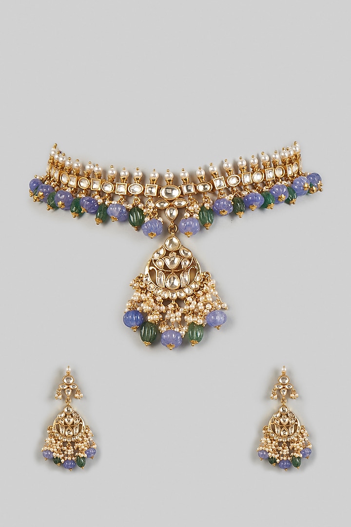 Gold Plated Tanzanite Choker Necklace Set by Turquoise Jewels at Pernia's Pop Up Shop