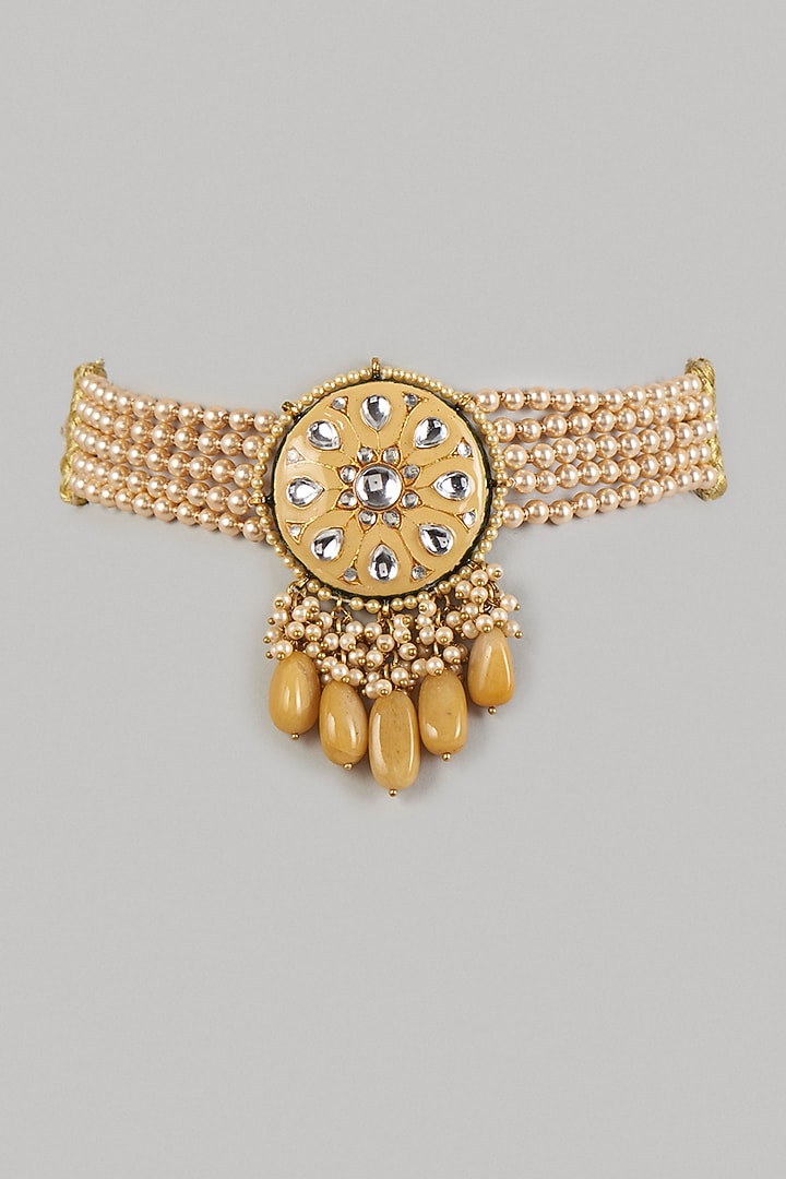 Gold Plated Topaz Meenakari Choker Necklace by Turquoise Jewels at Pernia's Pop Up Shop