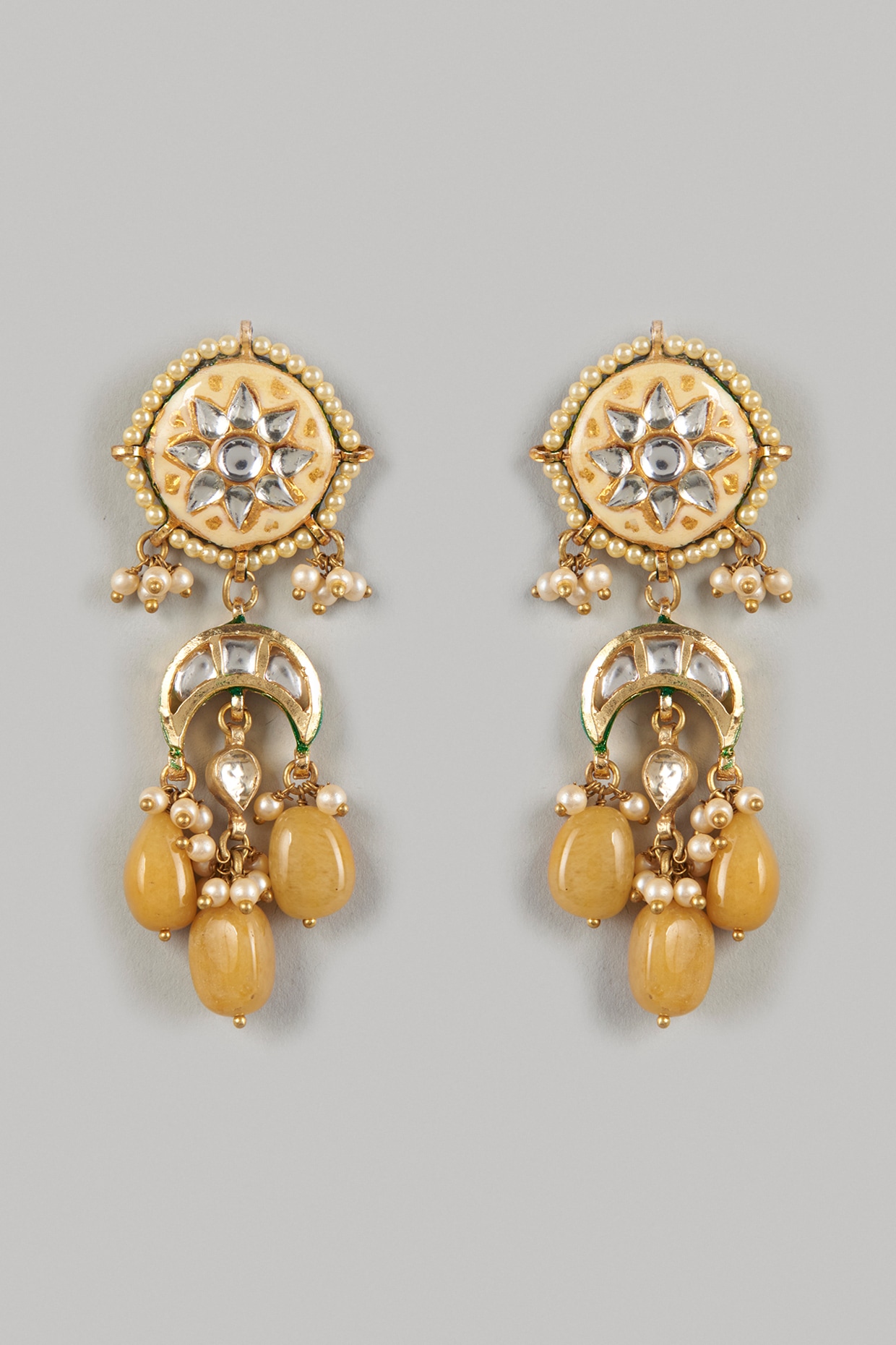 22K Yellow Gold & Pearl Meenakari Earrings (23.7gm) – Virani Jewelers