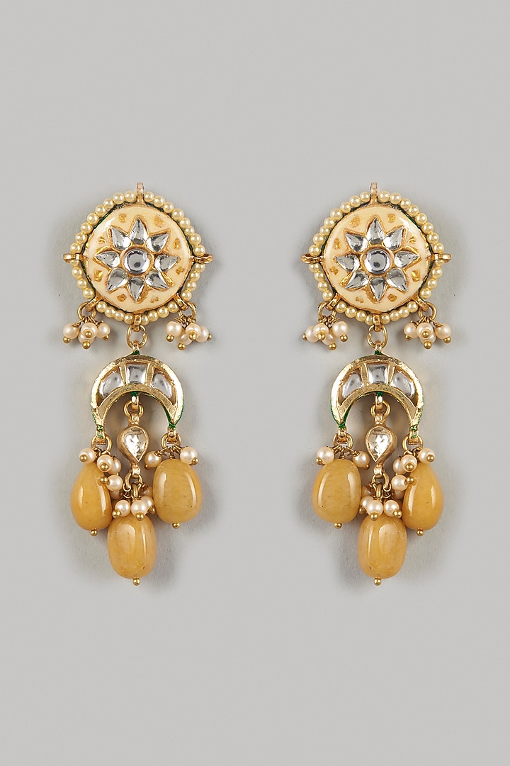 Gold Plated Meenakari Earrings With Topaz by Turquoise Jewels at Pernia's Pop Up Shop