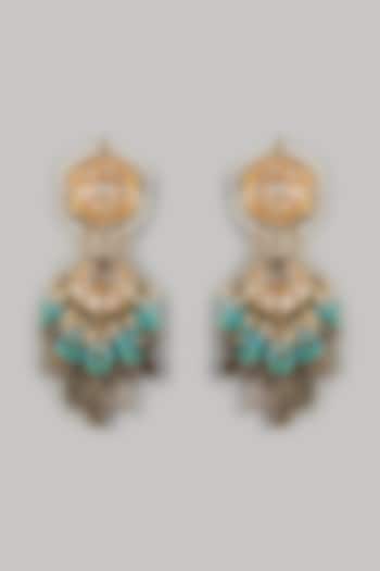 Gold Plated Labradorite Meenakari Earrings by Turquoise Jewels at Pernia's Pop Up Shop