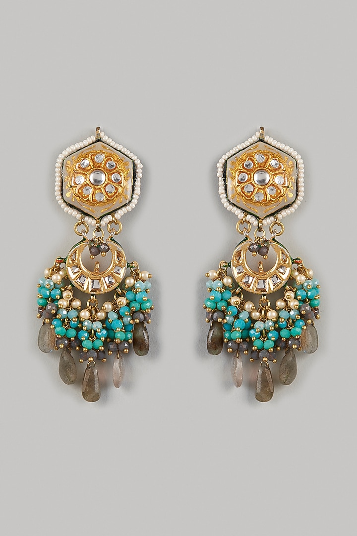 Gold Plated Labradorite Meenakari Earrings by Turquoise Jewels at Pernia's Pop Up Shop