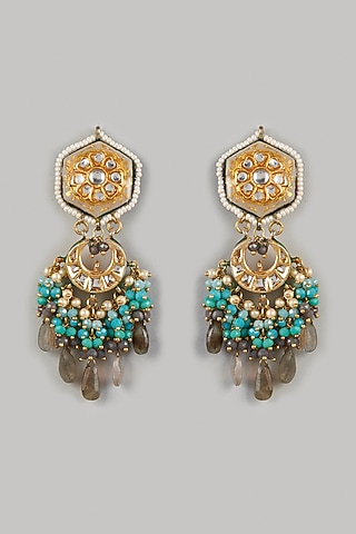 Gold Plated Labradorite Meenakari Earrings by Turquoise Jewels