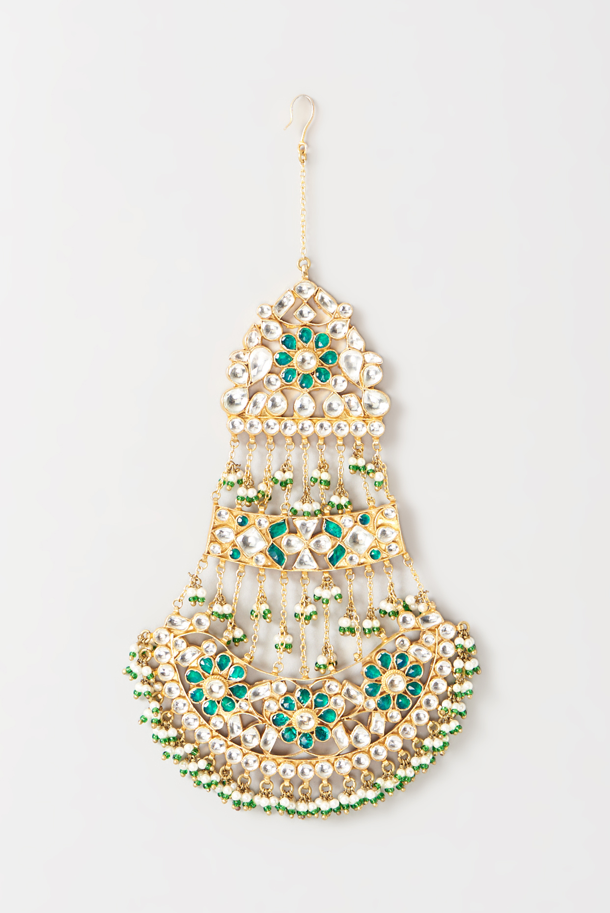 Gold Plated Kundan Polki & Semi-Precious Stone Pasa by Turquoise Jewels