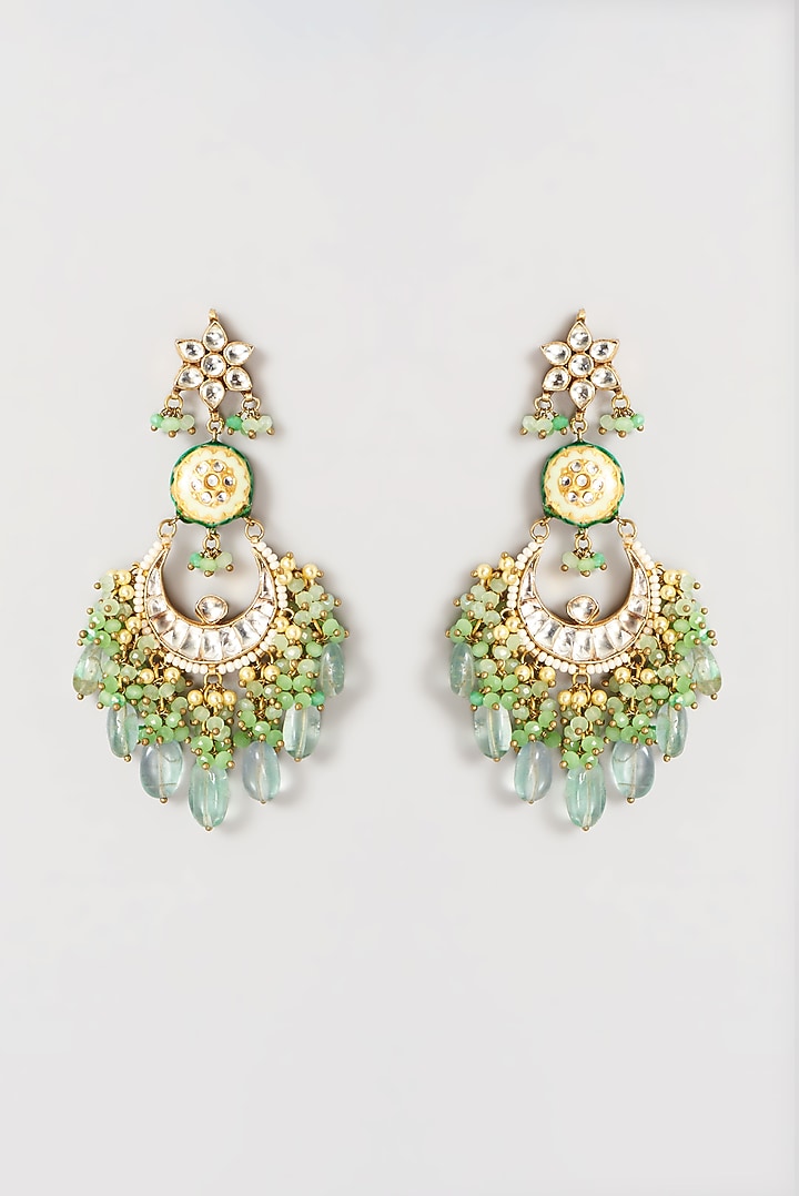 Gold Plated Semi-Precious Stone Meenakari Dangler Earrings by Turquoise Jewels at Pernia's Pop Up Shop