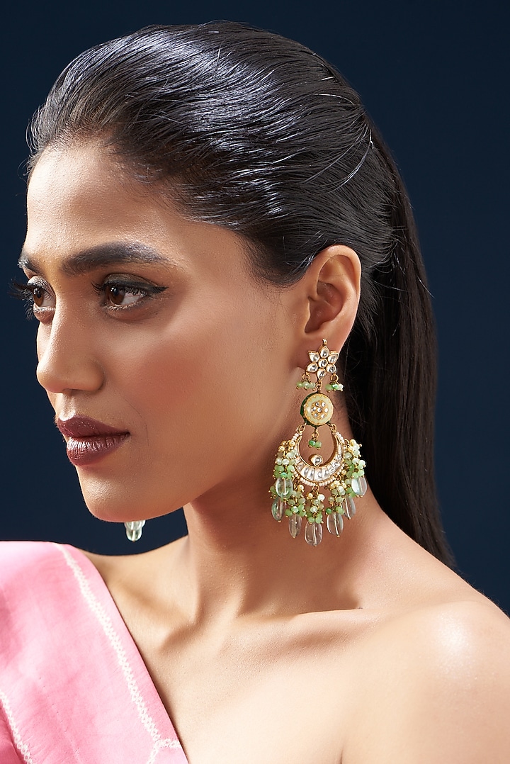 Gold Plated Semi-Precious Stone Meenakari Dangler Earrings by Turquoise Jewels at Pernia's Pop Up Shop