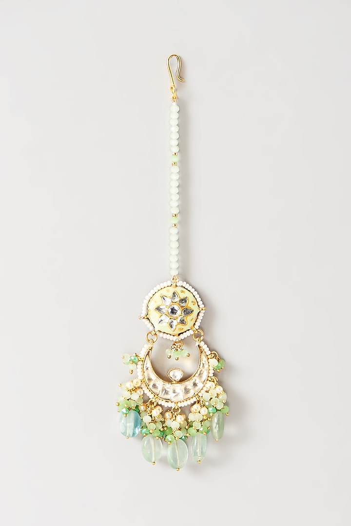 Gold Plated Semi-Precious Stone Meenakari Maang Tikka by Turquoise Jewels at Pernia's Pop Up Shop