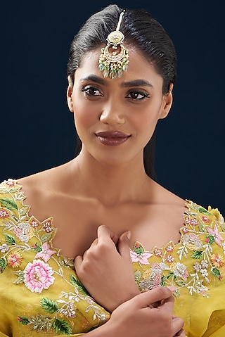 Gold Plated Semi-Precious Stone Meenakari Maang Tikka by Turquoise Jewels