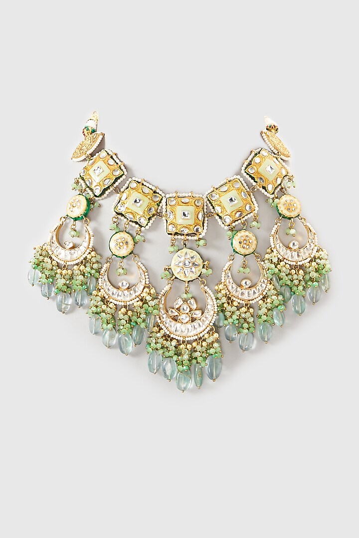 Gold Plated Semi-Precious Stone Meenakari Choker Necklace by Turquoise Jewels at Pernia's Pop Up Shop