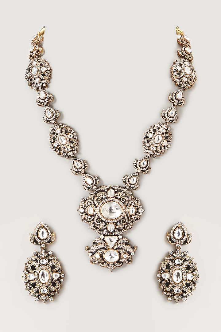 Two-Tone Finish Kundan Polki & Semi-Precious Stone Necklace Set by Turquoise Jewels at Pernia's Pop Up Shop