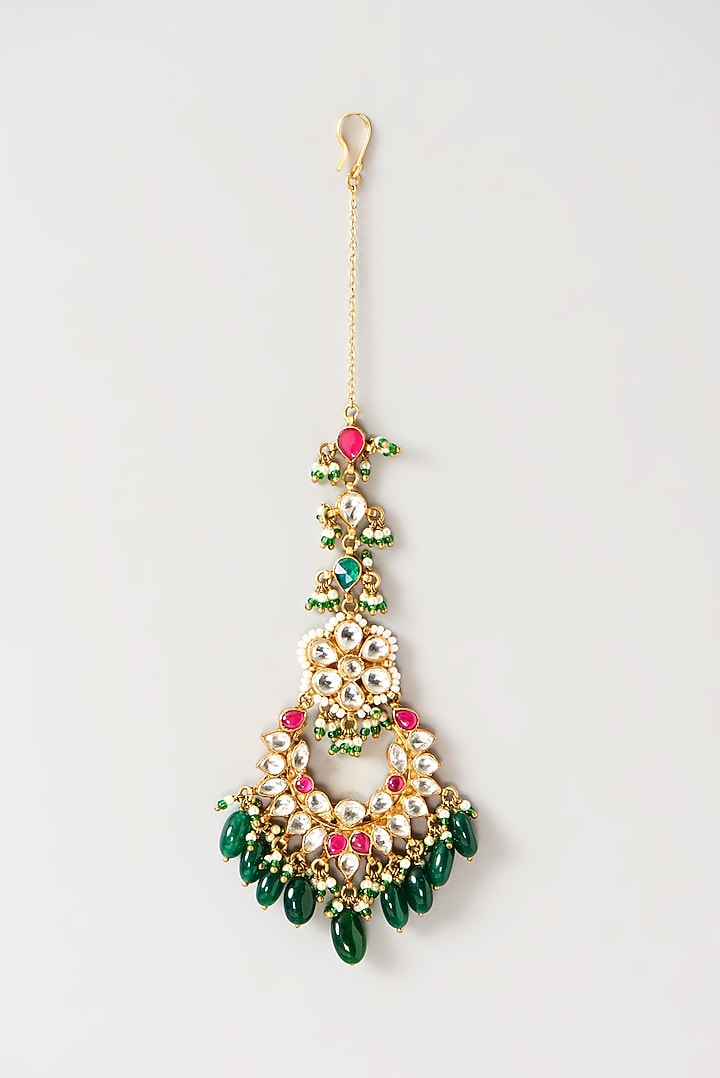 Gold Plated Kundan Polki & Semi-Precious Stone Choker Necklace Set by Turquoise Jewels at Pernia's Pop Up Shop
