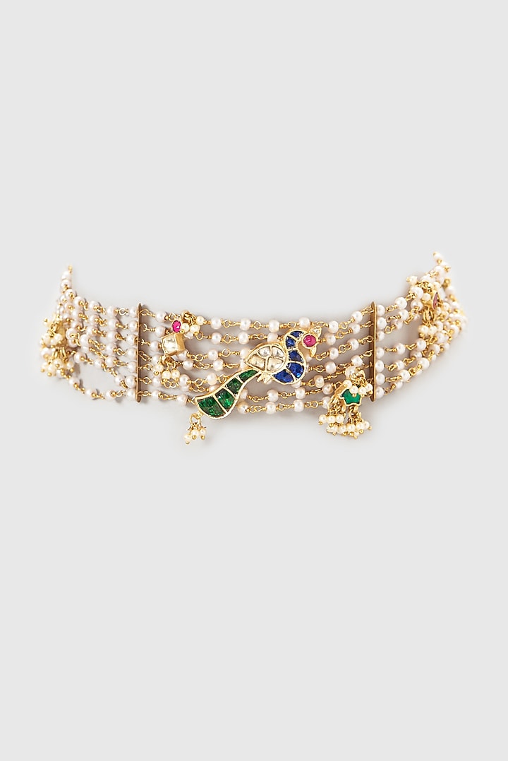 Gold Plated Kundan Polki & Semi-Precious Stone Choker Necklace by Turquoise Jewels at Pernia's Pop Up Shop