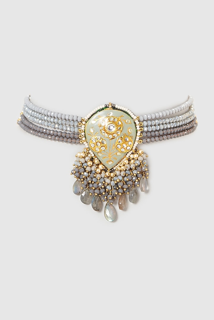 Gold Plated Semi-Precious Stone Meenakari Choker Necklace by Turquoise Jewels at Pernia's Pop Up Shop