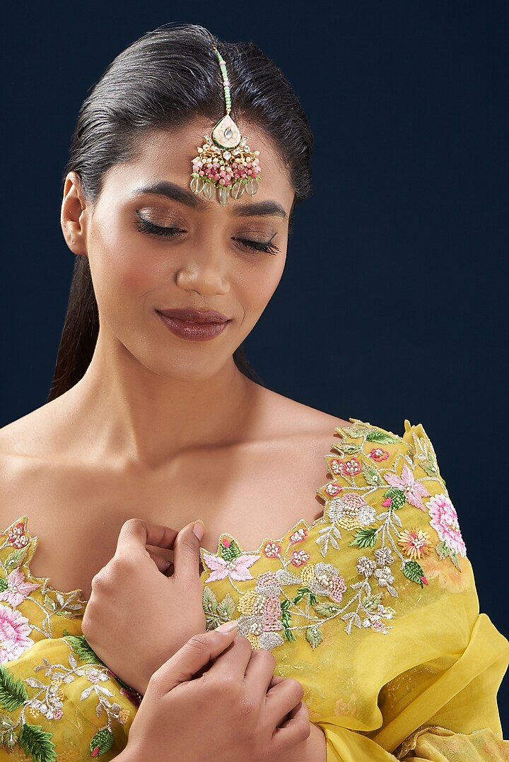 Gold Plated Semi-Precious Stone Meenakari Maang Tikka by Turquoise Jewels at Pernia's Pop Up Shop